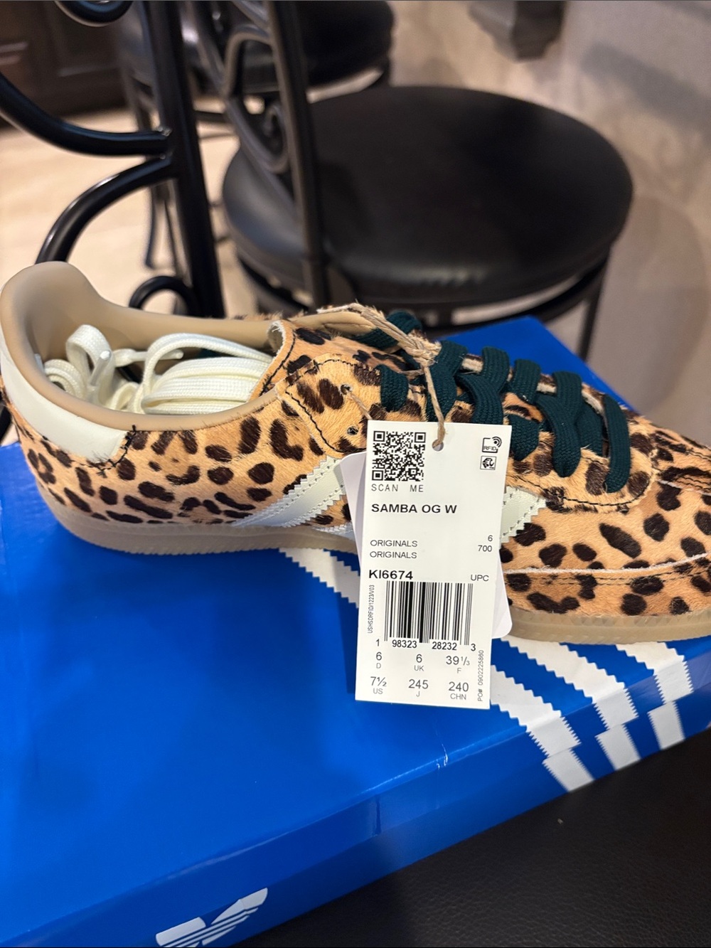 adidas Samba OG Leopard Print with White Stripes and Dark Green Laces - Picture 3 of 5